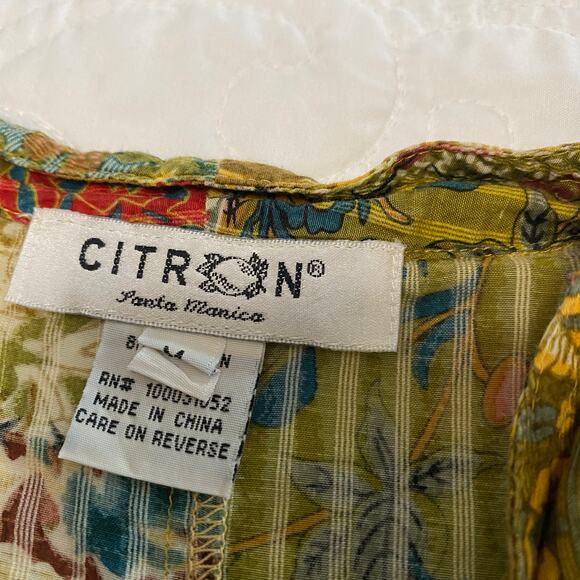 Citron Patchwork Silk Blend Blouse Women’s Size Medium Asian Inspired Boho - Picture 8 of 9